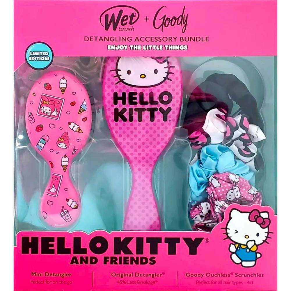 Wet Brush + Goody Detangling Accessory Bundle Hello Kitty Scrunchies Set Kit